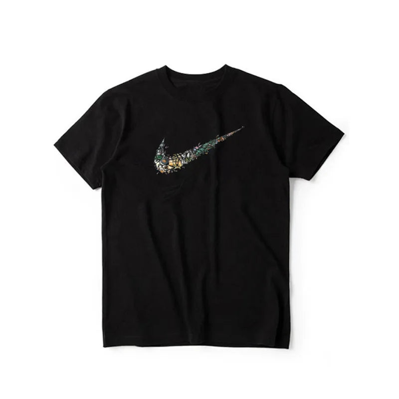 High-End Heavyweight Short Sleeve T-Shirt Men's Fashionable American Print Casual Loose Fit Cotton round Neck T-Shirt for Youth