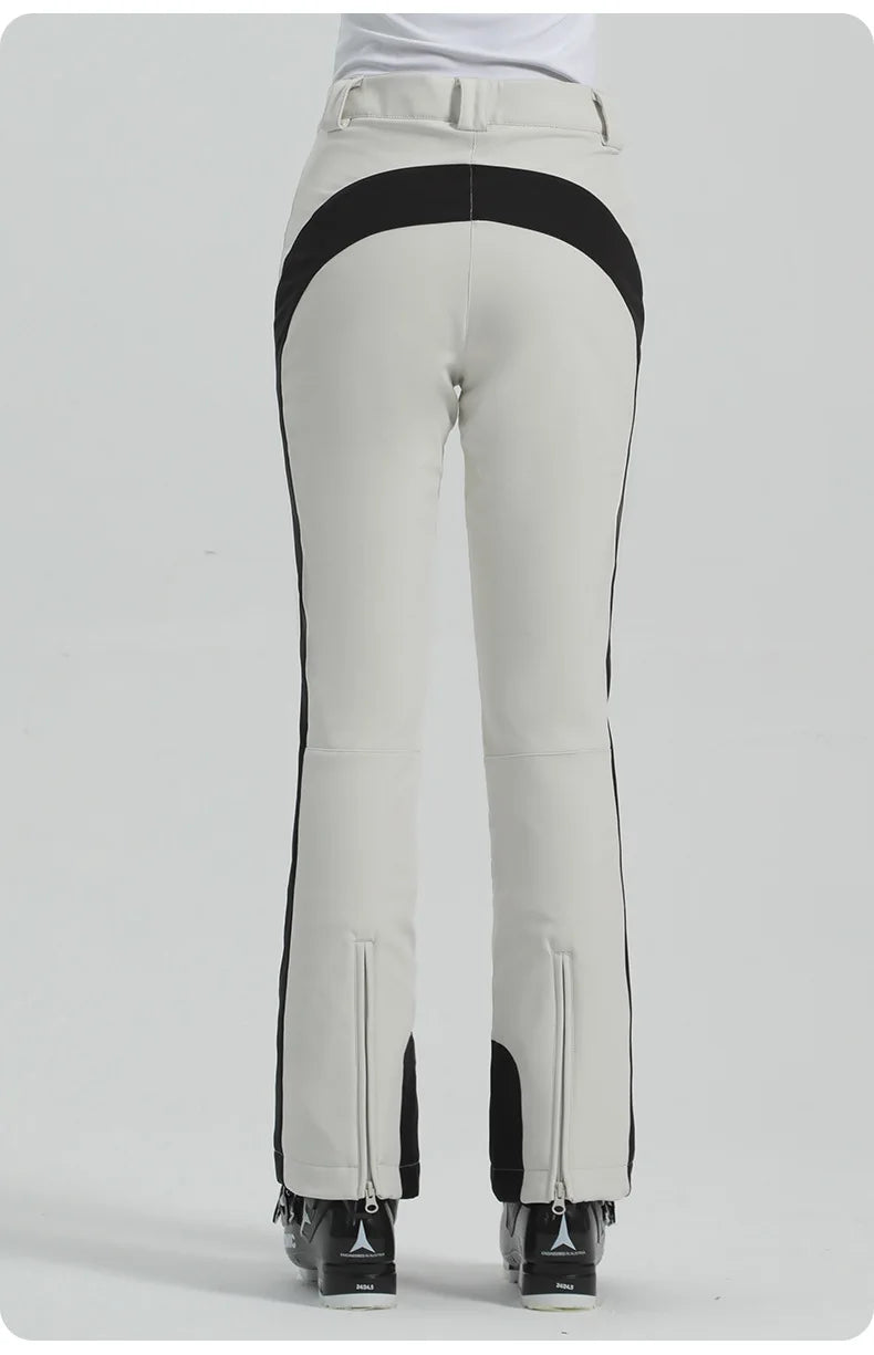Women Ski Pant Elastic Snowboard Trouser Windproof Waterproof Breathable Thicken Thermal Zipper Snowboard Wear for Winter Sport