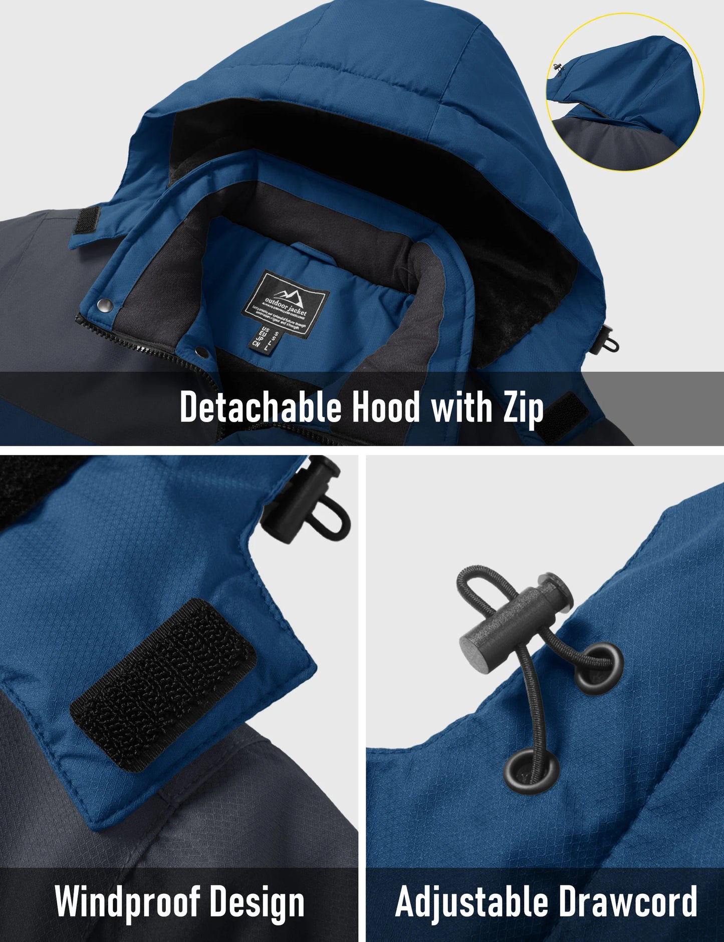 TACVASEN Winter Heavyweight Coats Mens Ski Snow Waterproof Jackets Fleece Warm Snowboard Hooded Jacket Parka Raincoats 9 Pockets