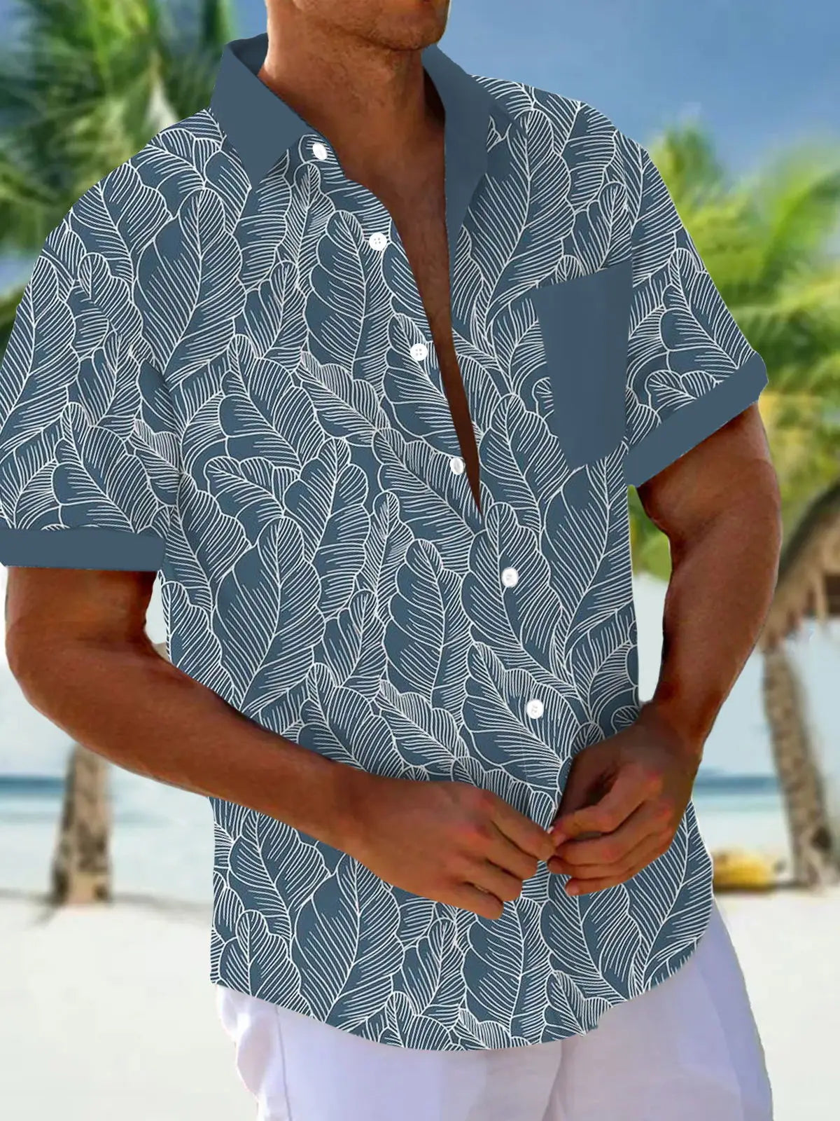 New Hawaii Spring/Summer Fashion Leisure Street Walk Tourist Beach Printed Full Open Short Sleeve Button Shirt, Quick Shipping
