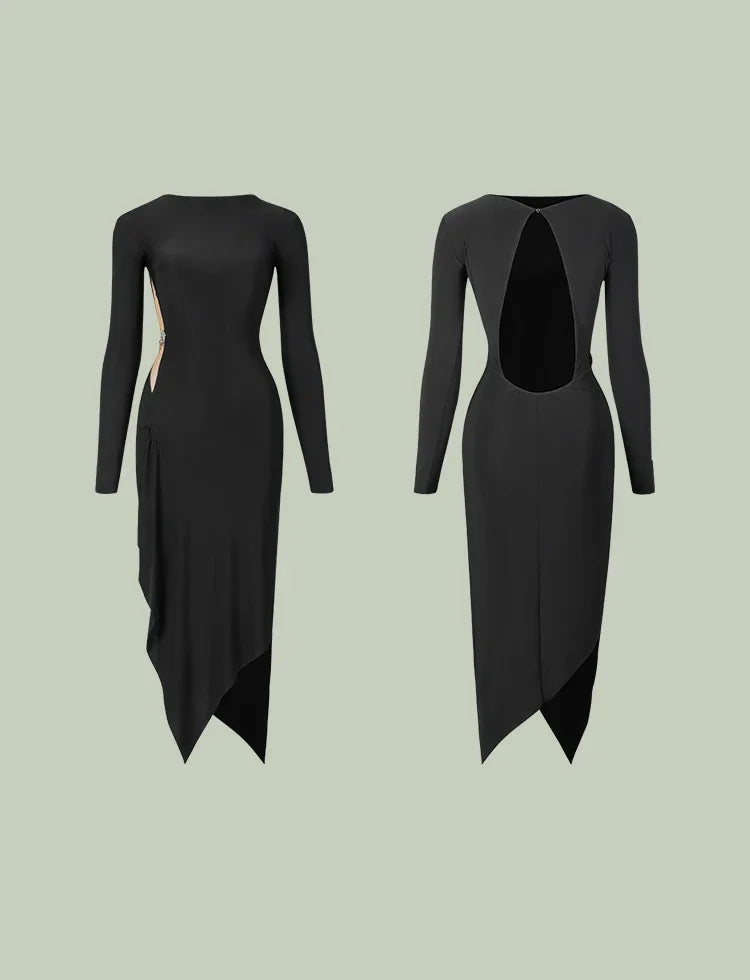 Women Black Long Sleeves Dress Adult Tango Dance Clothes Rumba Ballroom Dance Dress Practice Wear ZYM Latin Dance Dress