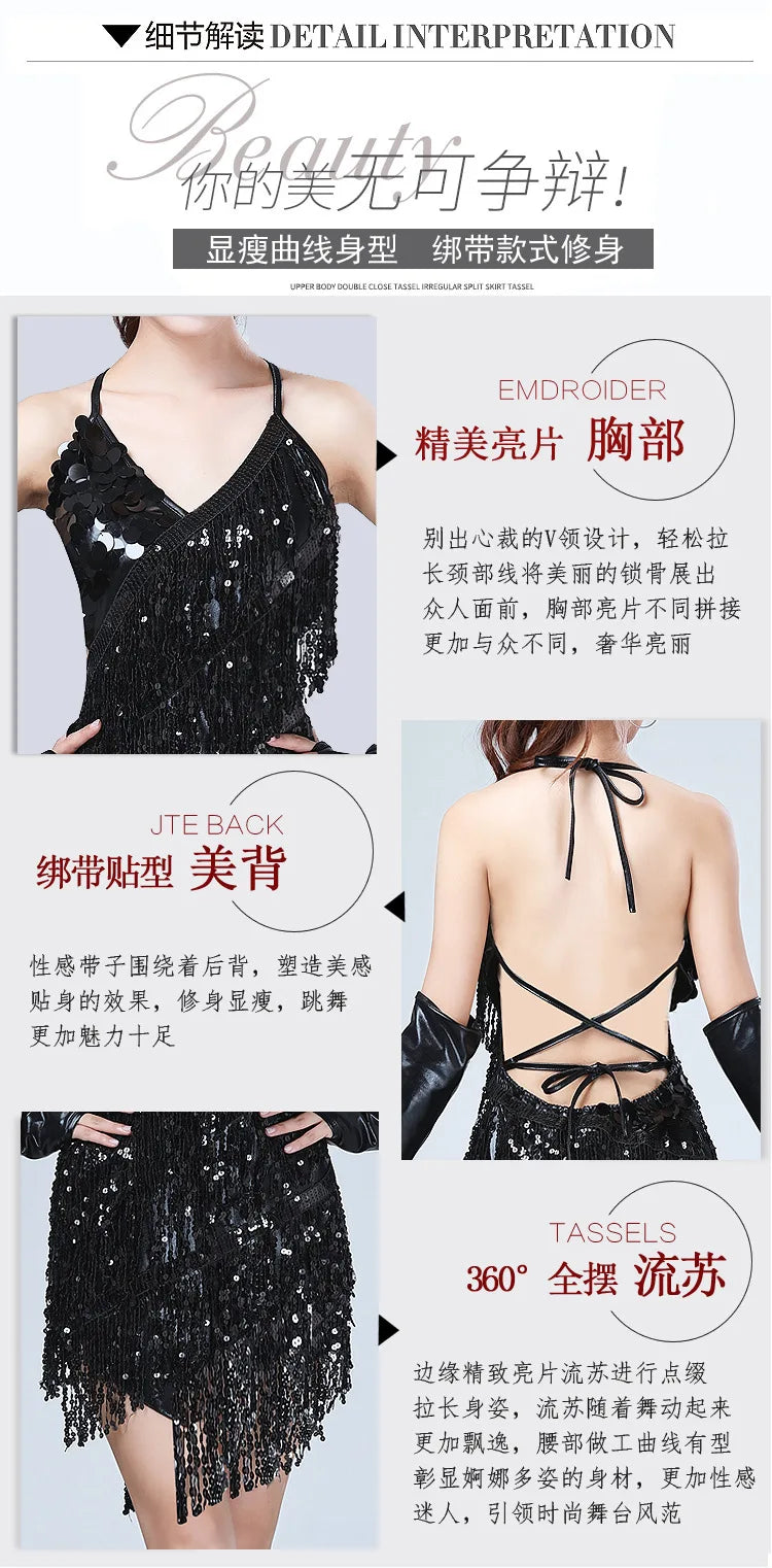 1pcs/lot woman sequin tassel latin dancing dress sexy latin dress latin salsa dresses fringe dress