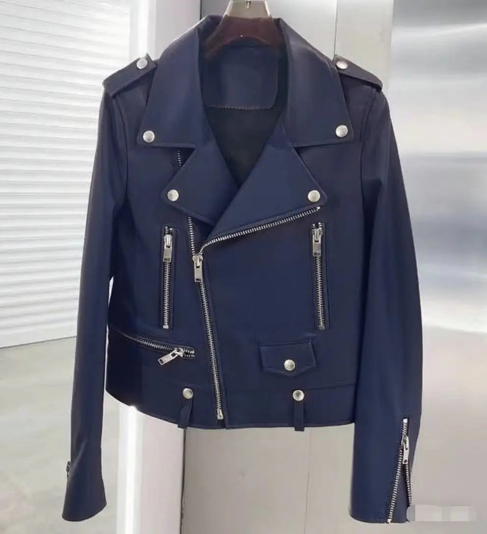 2026 Men's Lapel Oblique Zipper PU Locomotive Leather Jacket, Autumn, New Casual Versatile Slim Fit, Leather Jacket