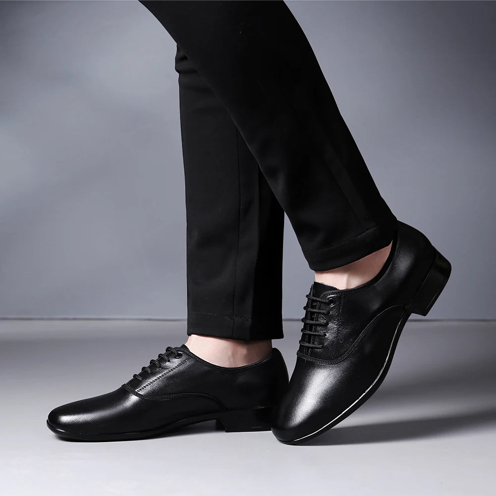 HROYL Ballroom Dance Shoes For Men Bigger Size Tango Latin Dancing Shoes PU/Genuine Leather Dance Shoes Low Heel Latin Shoes