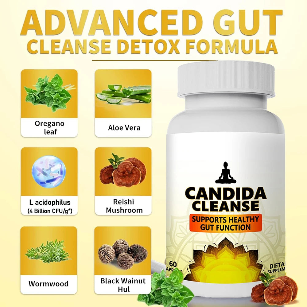 Candida Cleanse Detox for Gut Health - Extra Strength Balance Control Anti Overgrowth Supplements for Women & Men - 60 Capsules