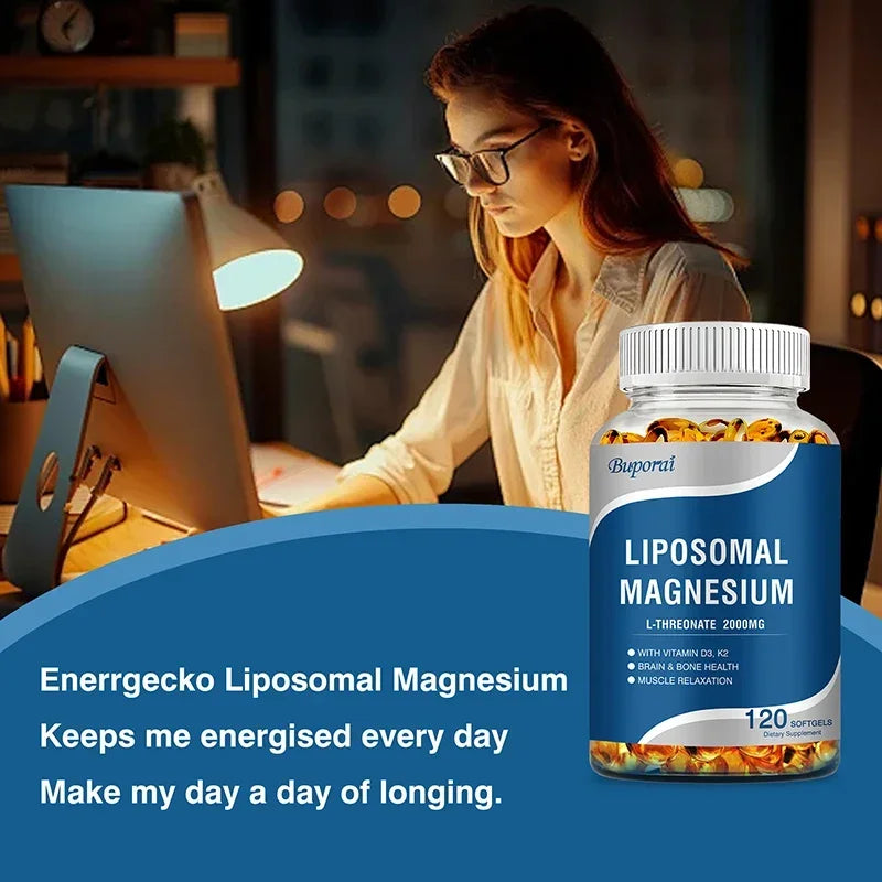 Liposomal Magnesium L-Threonate - Containing Vitamin D3 and K2, Supports Brain, Bone, Heart, Muscle and Promotes Sleep