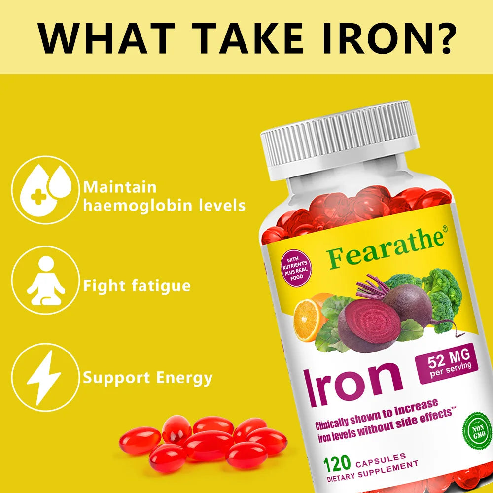 Iron and Vitamin C Supplement - Boosts Energy, Focus, and Immune Function, Supporting Red Blood Cells, Improve Immunity, Non-GMO
