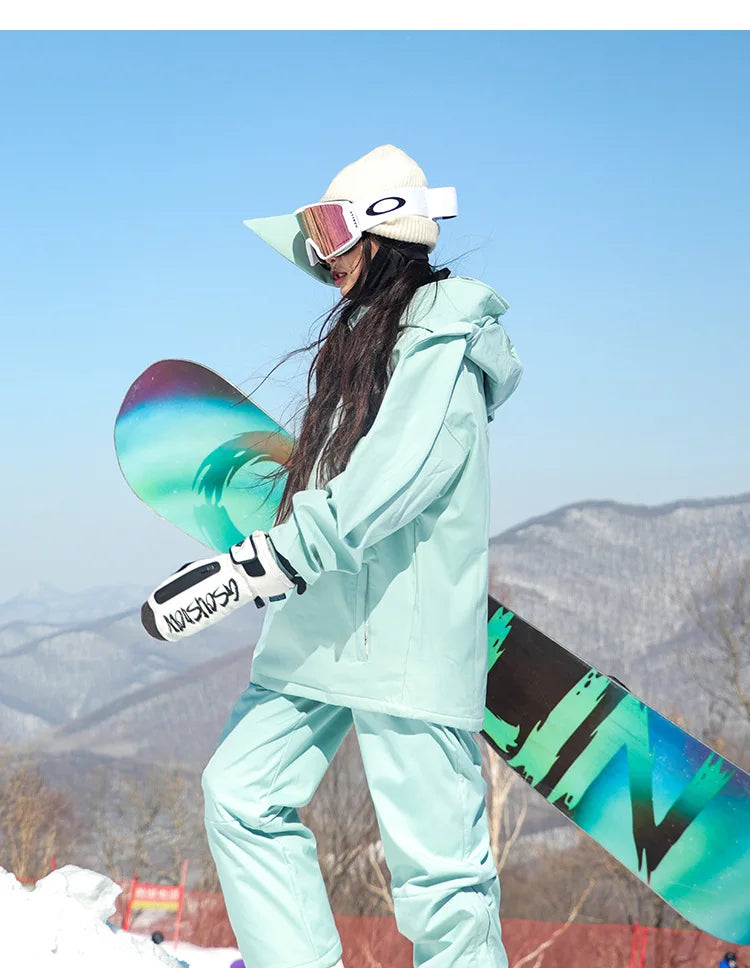 New Trendy Windproof And Warm Rabbit Ear Snow Clothes Men's And Women's Velvet Ski Clothes Set Couple Snow Clothes