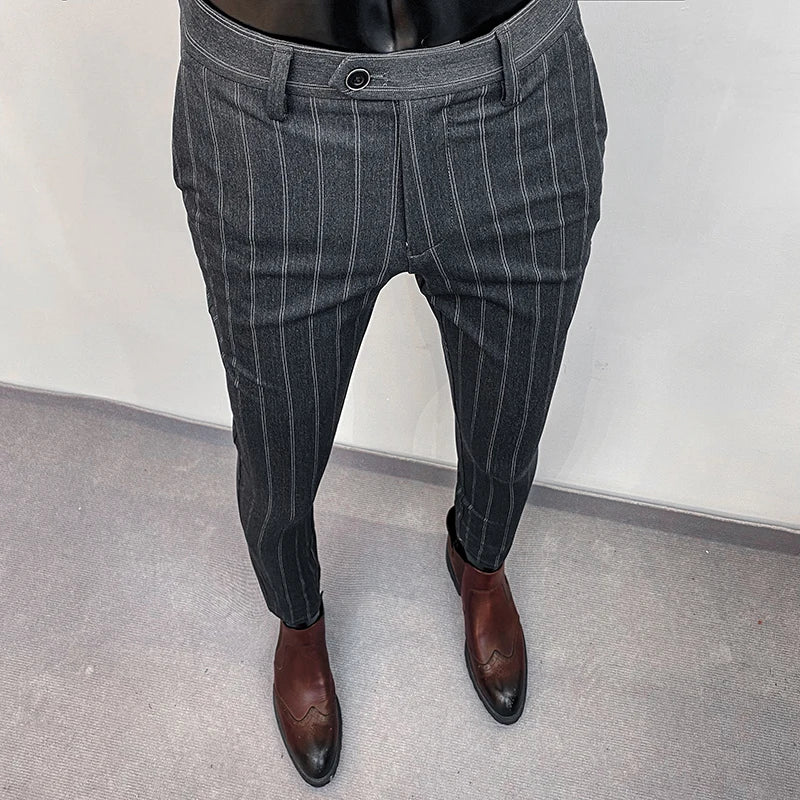 Men Suit Pants Hombre Pantalones 2026 Spring Stretch Slim Formal Trousers for Men Fashion Casual Stripe Dress Pants Men Clothing