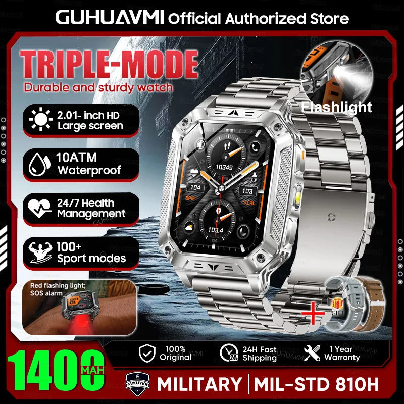 2026 HOT New 1400mAh Large Battery Smart Watch Military Quality 10ATM Waterproof Tactics 100+Sport Bluetooth call SmartWatch Men