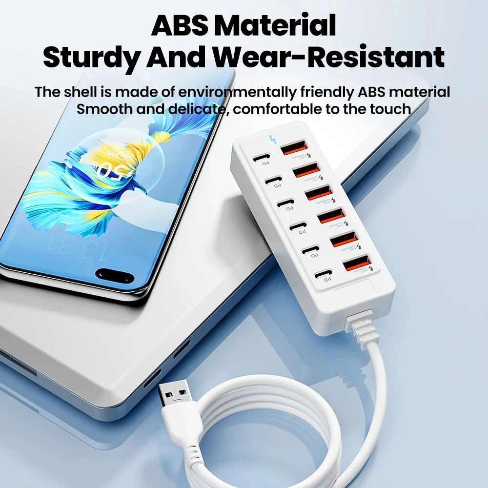 12 in 1 Fast USB Charger Power Strip Desktop Charging Station Fast Charging 1m Cord USB HUB Adapter Socket for Home Office
