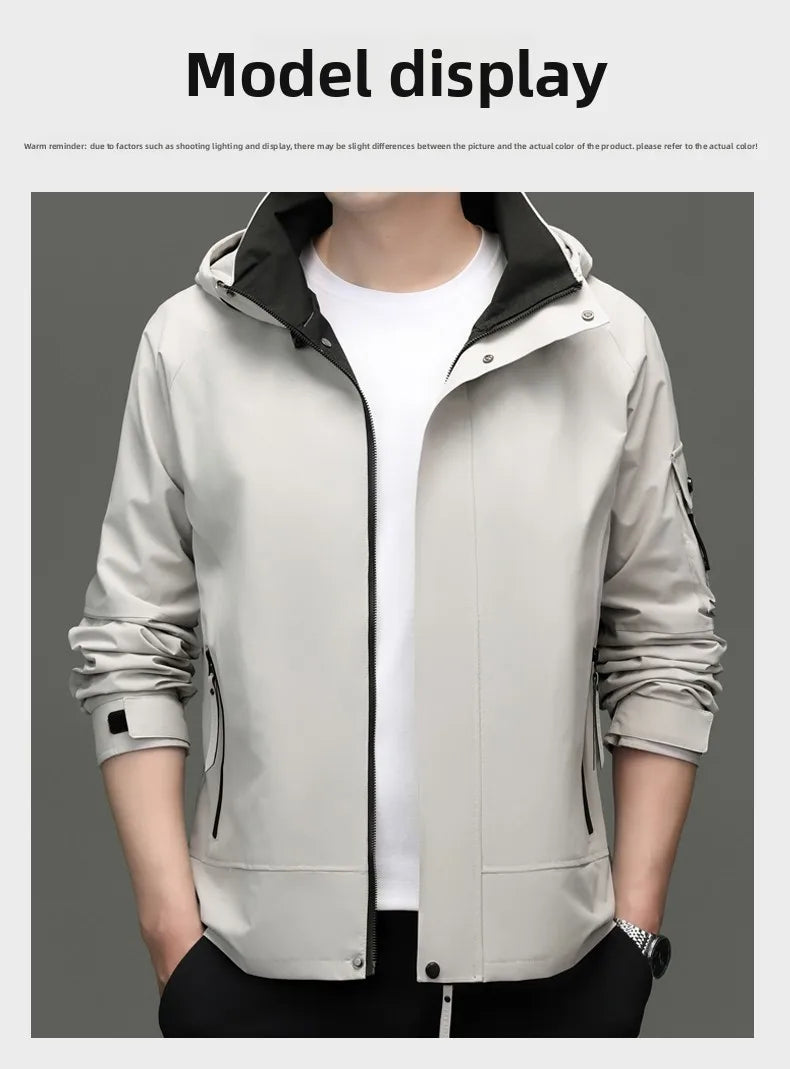 Top Grade Waterproof Designer Men Outdoor Jacket Soft Shell Autumn Windbreaker Casual Sports Coats Detachable Cap Outwear