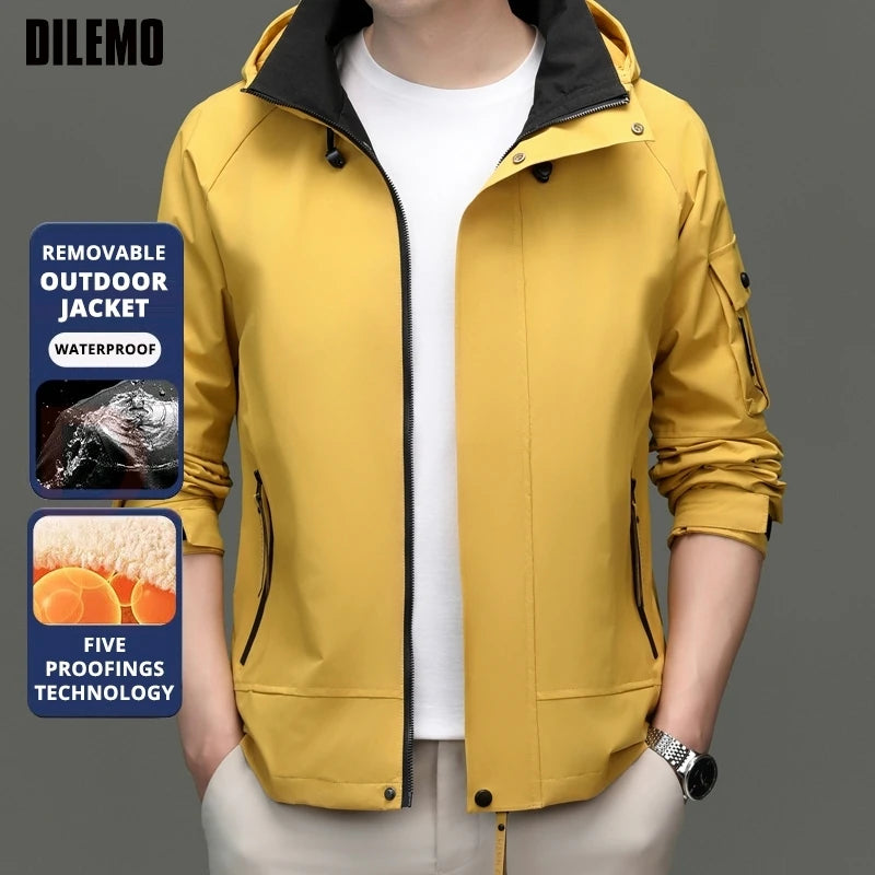 Top Grade Waterproof Designer Men Outdoor Jacket Soft Shell Autumn Windbreaker Casual Sports Coats Detachable Cap Outwear