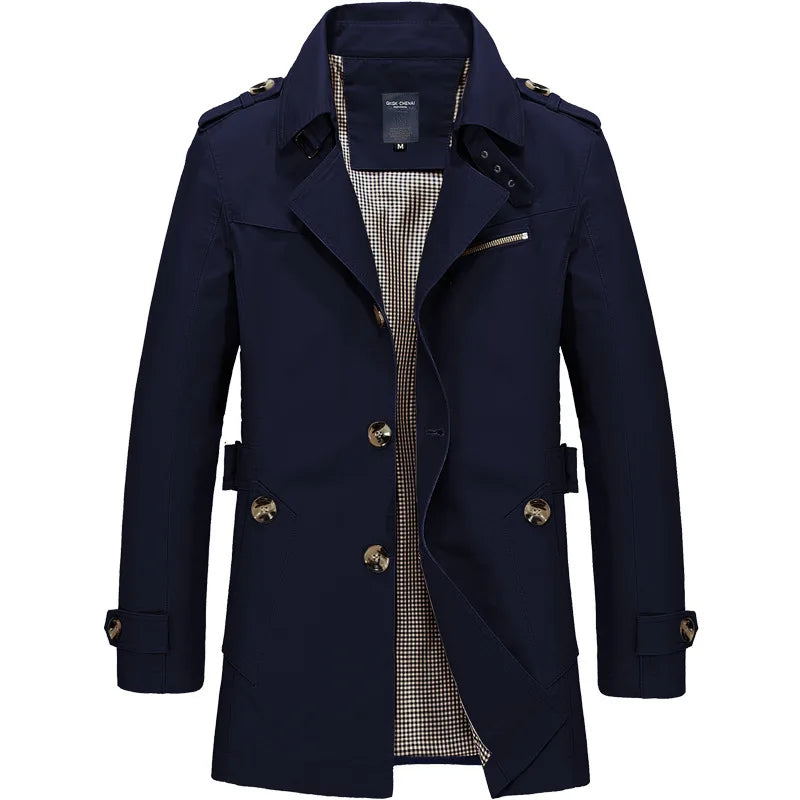 2026 Spring New Men's Army Green Lapel Jacket, Khaki Business Casual Coat, Blue and Black Autumn Windbreaker.