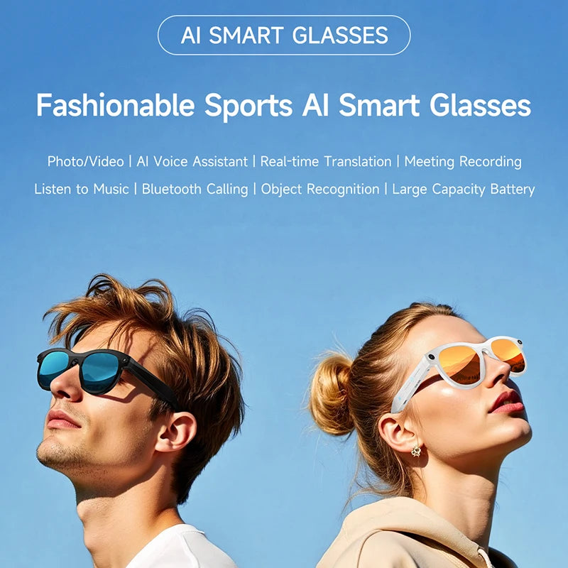 New Smart Glasses Men 8MP Camera WiFi Bluetooth Touch Control IP65 Waterproof AI Translation Noise Cancelling AI Glasses Women