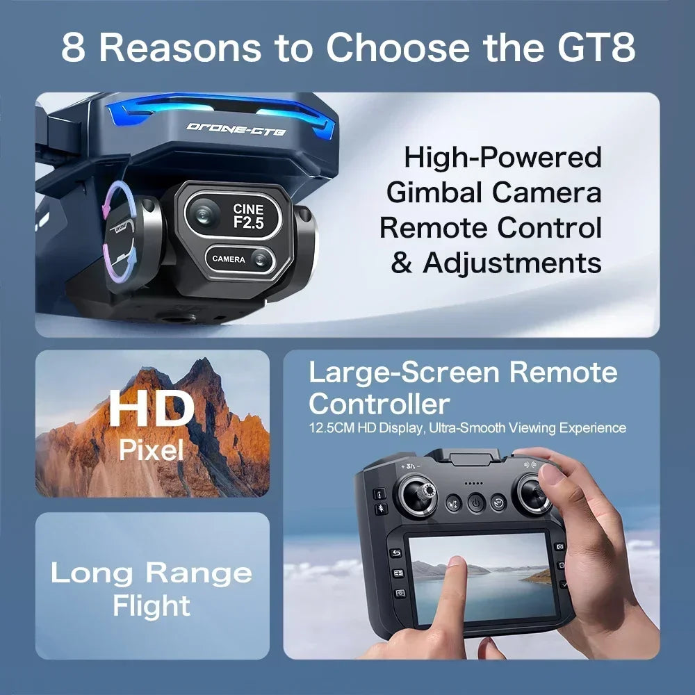 Drone 4K HD GT8 Camera Obstacle Avoidance Aerial Photography Brushless Drone with Screen Foldable RC Drone Quadcopter RTF