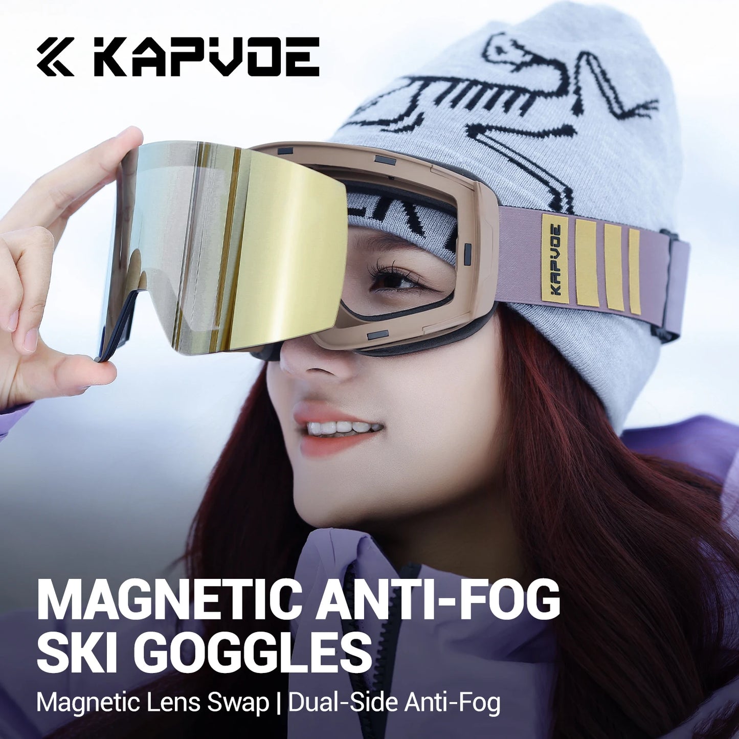 KAPVOE New Outdoor Photochromic Ski Goggles Magnetic Anti-fog Ski Glasses Winter Sports Skiing Snowboard Men Women UV400 Snow