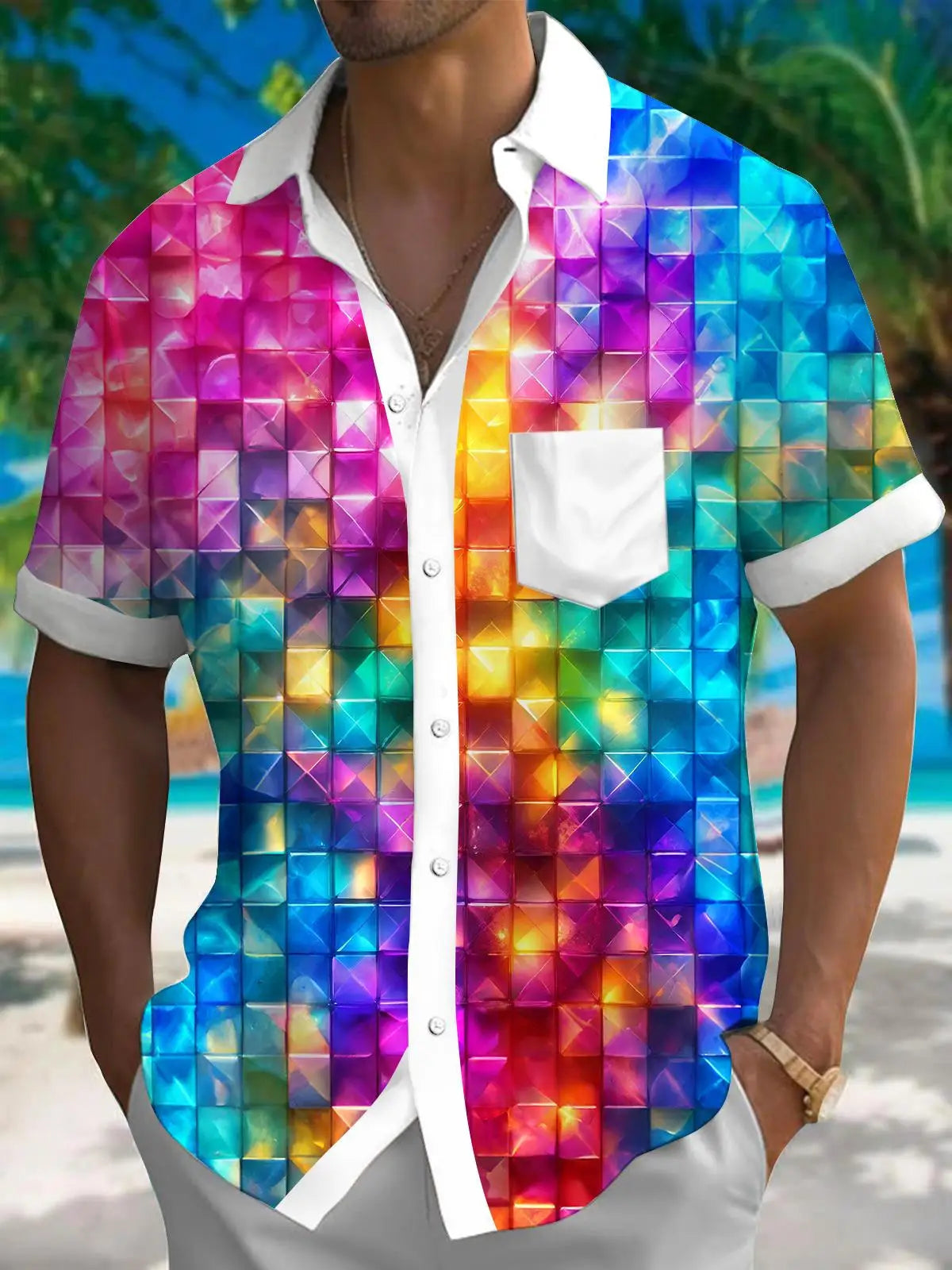 New Hawaii Spring/Summer Fashion Leisure Street Walk Tourist Beach Printed Full Open Short Sleeve Button Shirt, Quick Shipping