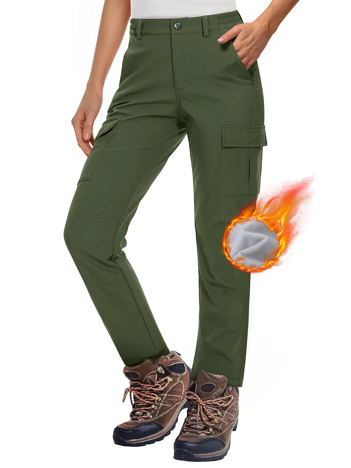 MAGCOMSEN Women's Softshell Pants Fleece Lined Winter Hiking  Ladies Pants Snow Ski Trousers Waterproof Ripstop Warm Cargo Pants