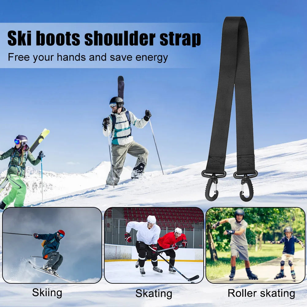 Nylon Skiing Pole Shoulder Hand Carrier Adjustable Lash Handle Straps Buck Hook Loop Protecting Black Nylon Ski Handle Strap Bag
