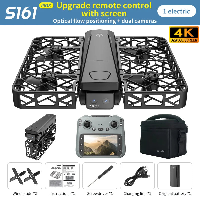 2025 NEW S161 MAX MIni Drone Cam 4K HD Professinal Dual Camera 4.5-inch screen UAV With screen brushless motor Quadcopter Drones