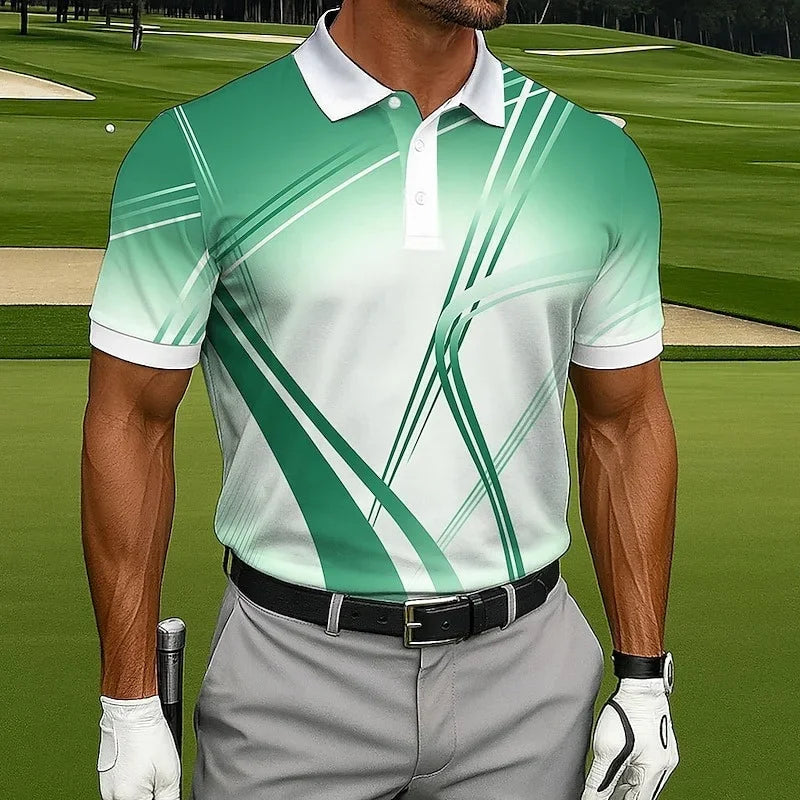 Fashionable summer short-sleeved men's polo shirt with 3d printed stripes, men's lapel, high-quality men's shirt, casual wear