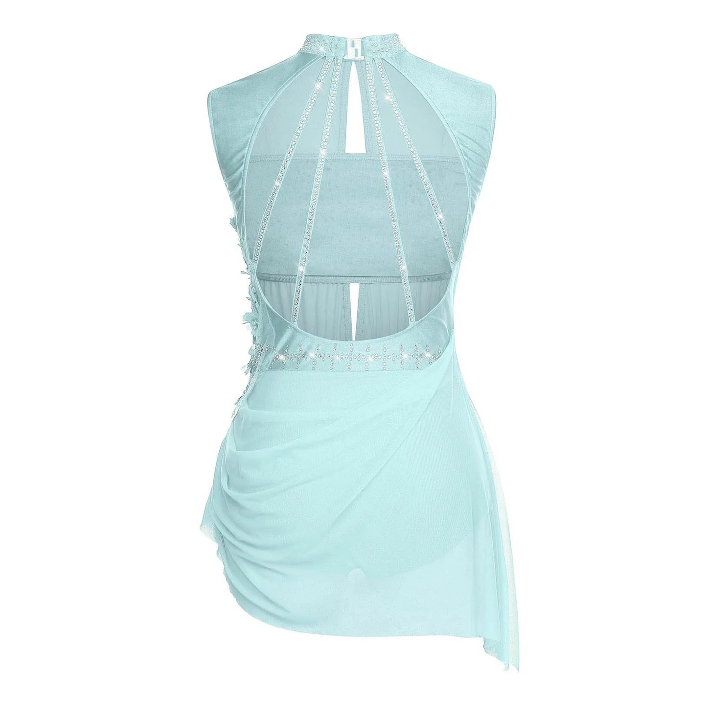 Women Lyrical Dance Dress Ballet Figure Skating Gymnastics Stage Performance Costume Sleeveless Rhinestones Applique Leotards