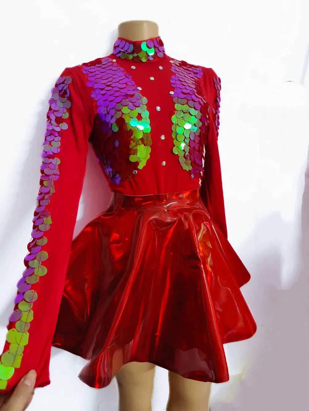 Sexy Mermaid Cosplay Jumpsuit Women Colorful Sequins Fish Scale Rhinestone Bodysuit Masquerade Party Dress Gogo Dancer Swimsuits