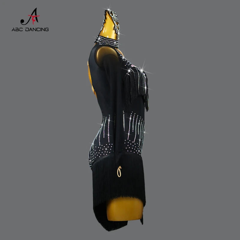 New Black Latin Dance Fringe Dresses Sexy Adult Women Competition Costume Ballroom Skirt Salsa Samba Party Stage Wear Customized