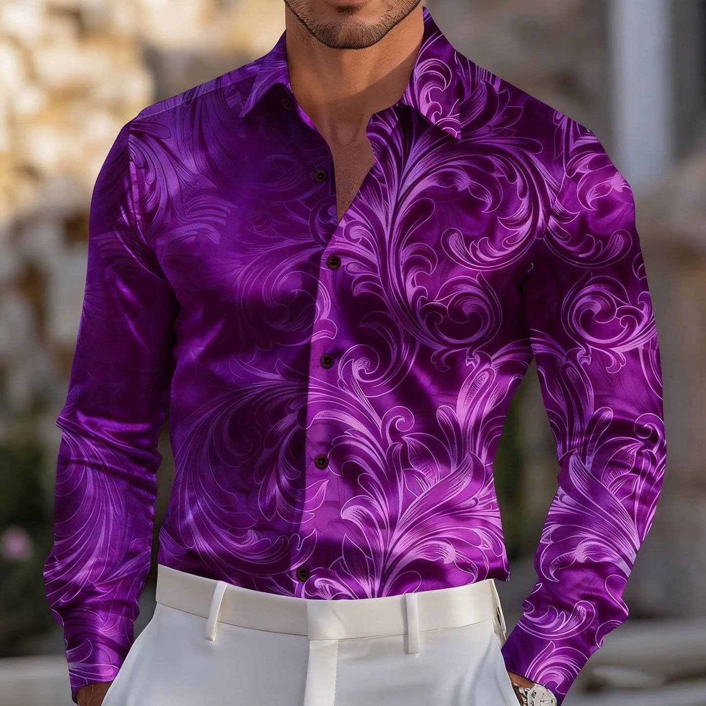 Men's New Floral Print Ombre Shirt Formal Shirt Long Sleeve Retro Holiday Wear Summer Spring Autumn Lapel 3D Printed Button-Down