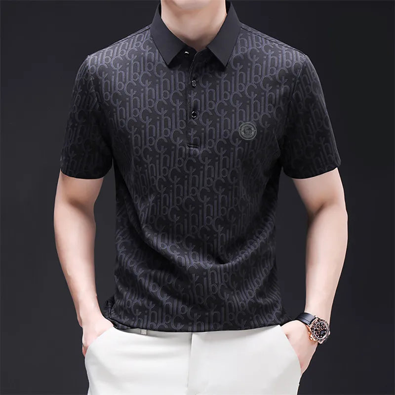 New Men's Business Casual Short Sleeved Shirt with Badge Solid Color Polo Shirt Fashionable Breathable Comfortable Versatile Top