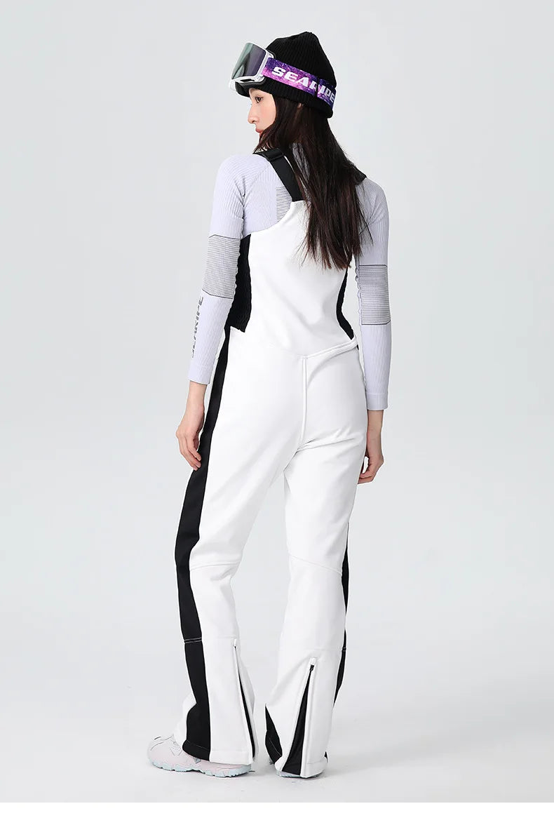 25-26 New Women's Ski Bibi Pants Waterproof Windproof Stretchy Anti-wear Solid Zipper Slim Resilient Outdoor Warm in Winter