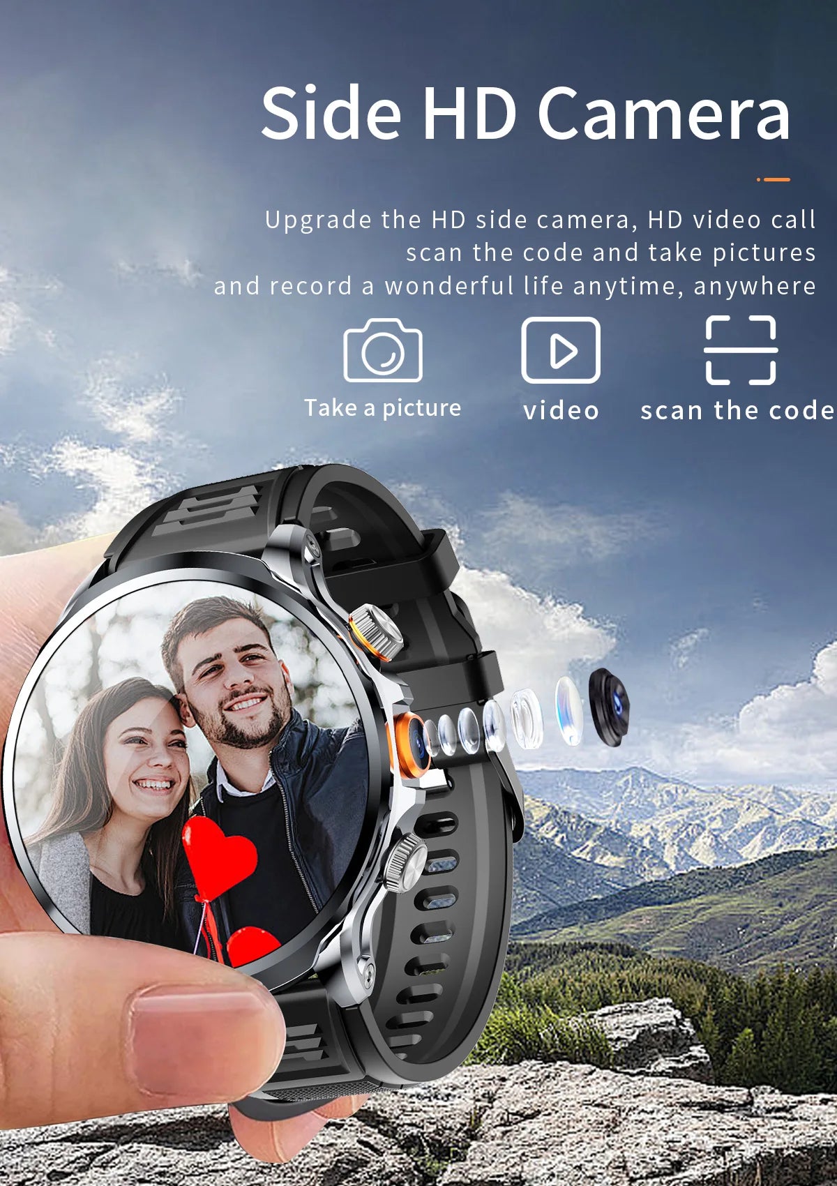 16+256GB Android H18 Smartwatch 4G LTE 1100Mah Battery Play Store Heart Rate 1.95 inch Spherical screen Smart Watch Men GPS WIFI