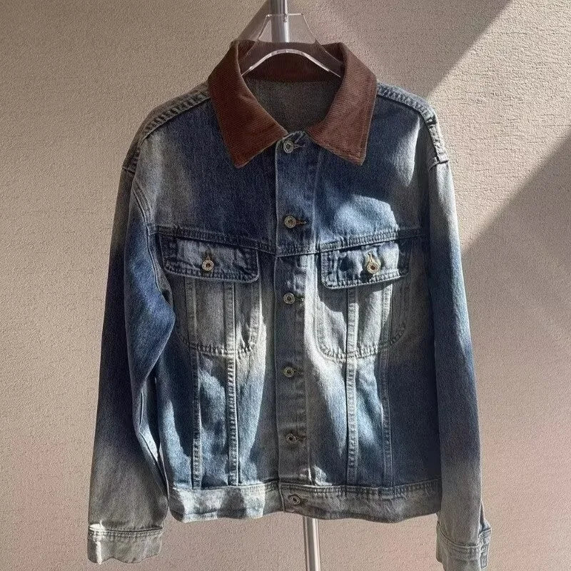 American Sle Loose Men's Denim Jaet Retro Waed Spring Autumn Casual Outerwear Long Sve Square Collar Travel Friendly