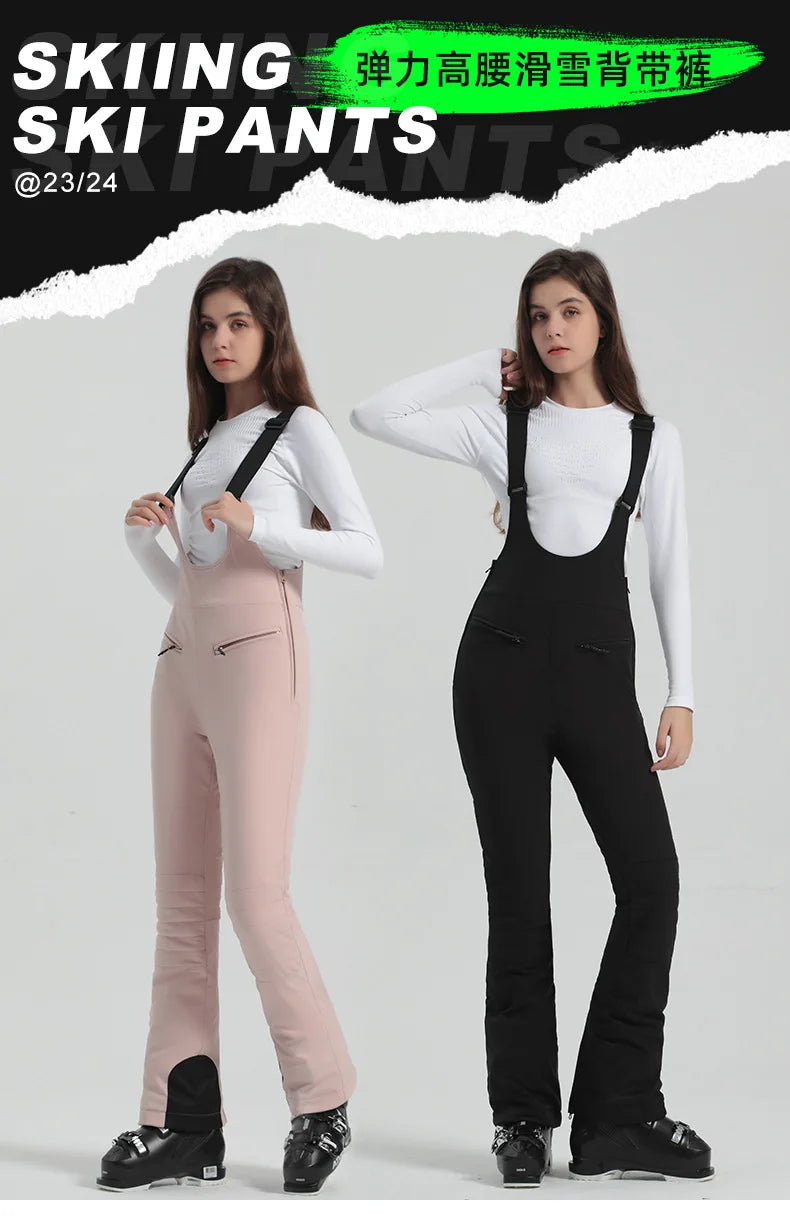 2024 Gsou Snow Winter Ski Pant Women Snowboard Strap Trouser High Waist Elastic Windproof Waterproof Thicken Thermal for Outdoor