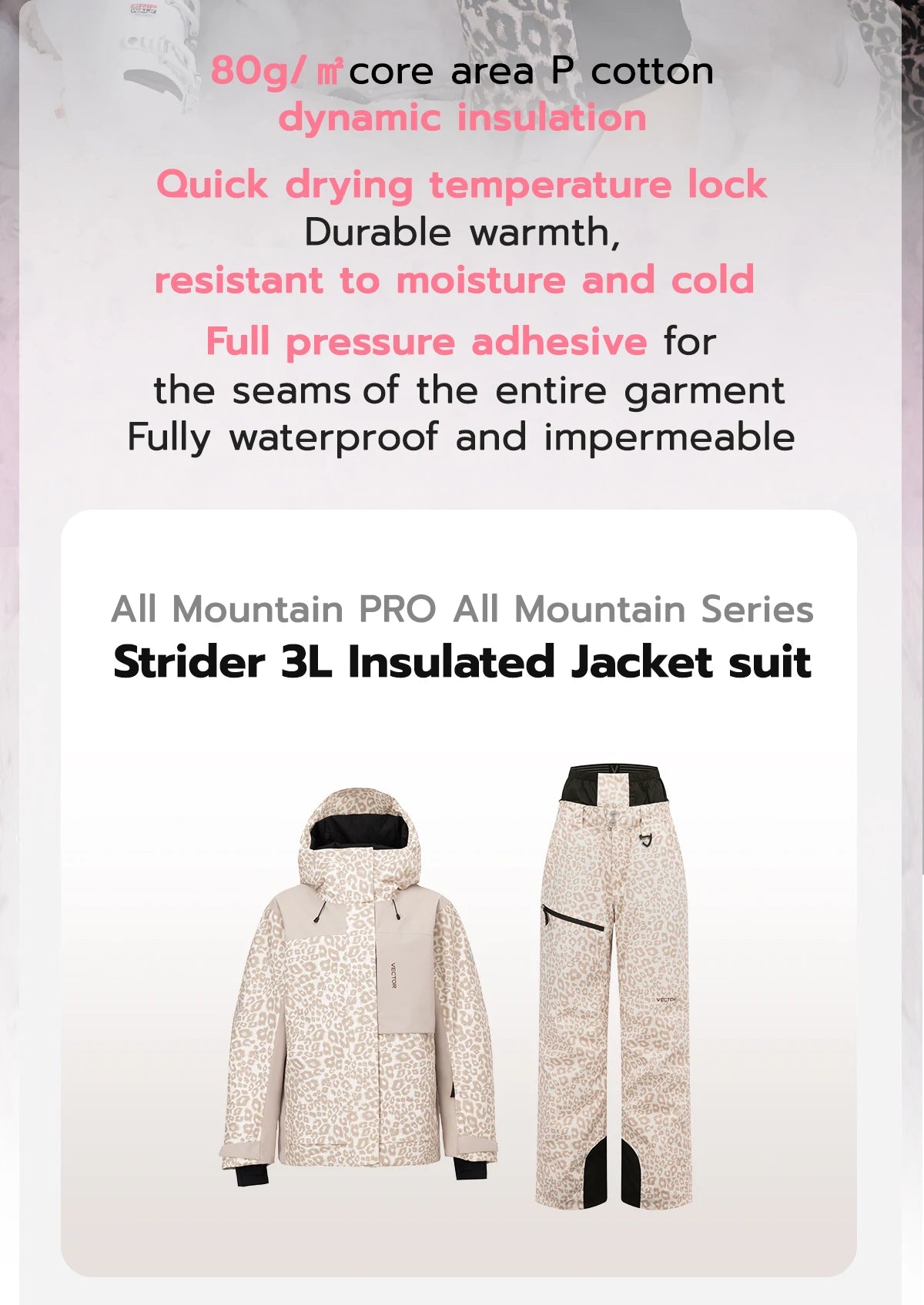 VECTOR Men Women 3L Cotton Ski Jacket Ski Pants Warm Windproof Winter Overalls Waterproof Outdoor Sports Clothing Snowboard