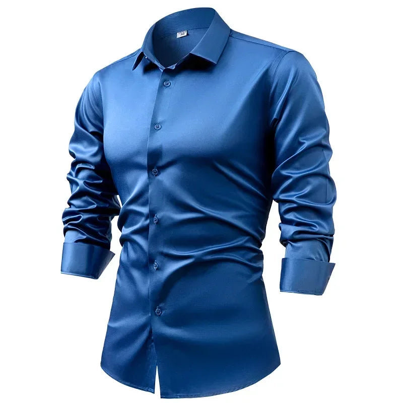 Silk cotton long sleeved shirt men's pure white shirt 2025 spring high-end sense inch shirt casual business suit formal wear