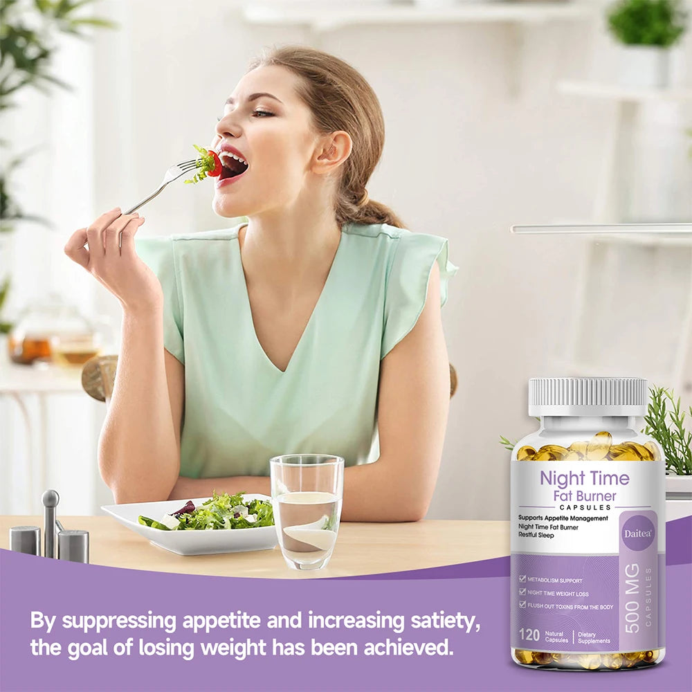 Nighttime Fat Burner, Boosts Metabolism, Weight Management, Improves Sleep - 500 Mg Serving, 120 Capsules
