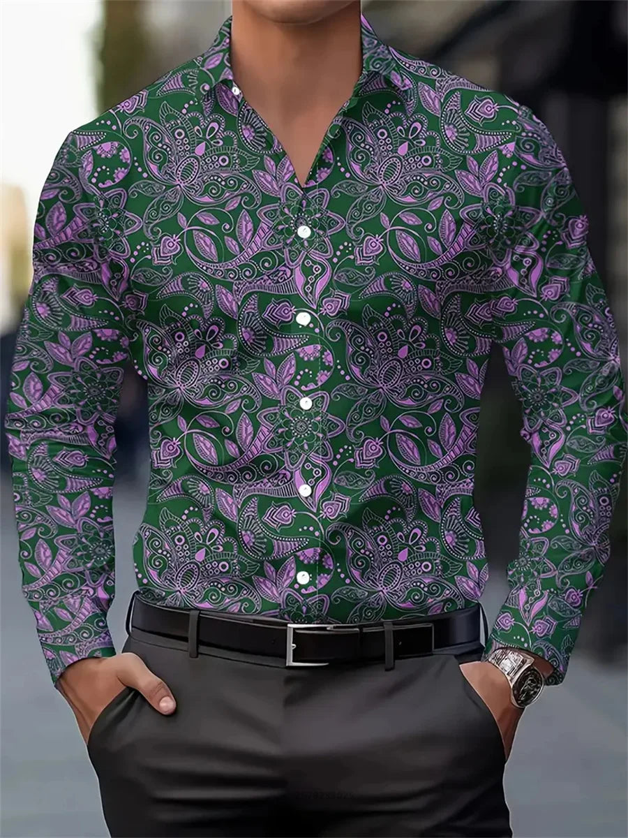 Men's shirt 3D high-definition tropical print long-sleeved shirt, Hawaiian shirt, spring and autumn casual party top XS-6XL size