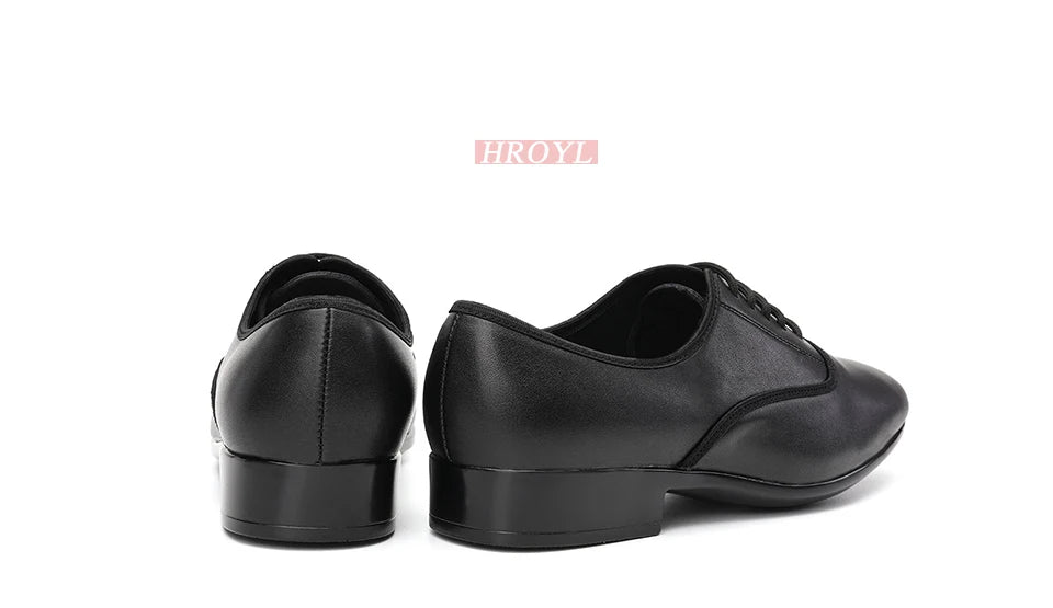 HROYL Ballroom Dance Shoes For Men Bigger Size Tango Latin Dancing Shoes PU/Genuine Leather Dance Shoes Low Heel Latin Shoes