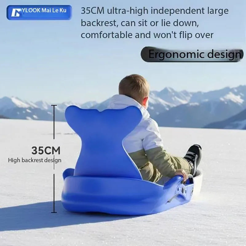 High back snowboard, children's thick and wear-resistant snow toboggan, snowboard, sled, outdoor skateboard, ice skates