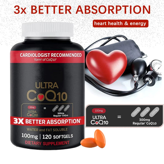 Coenzyme CoQ10 100mg Softgels - 3x Better Absorption, Antioxidant Supplement for Aging & Heart Health, Energy, Blood Pressure