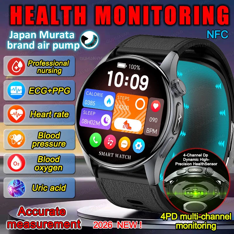 Smartwatch  AMOLED Screen Call ECG Sport Watchs Air pump Measurement BP Micro physical examination AI dial Smart Watch Men Women