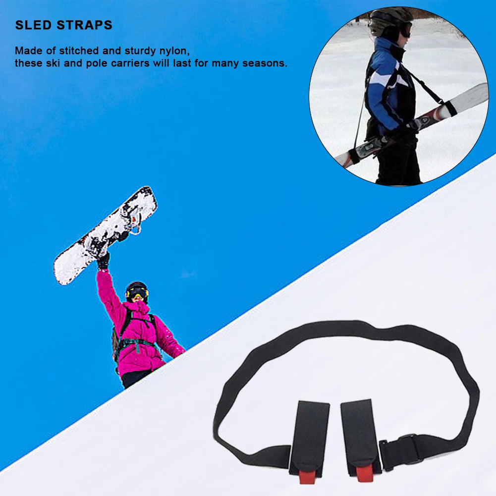 Nylon Skiing Pole Shoulder Hand Carrier Adjustable Lash Handle Straps Buck Hook Loop Protecting Black Nylon Ski Handle Strap Bag
