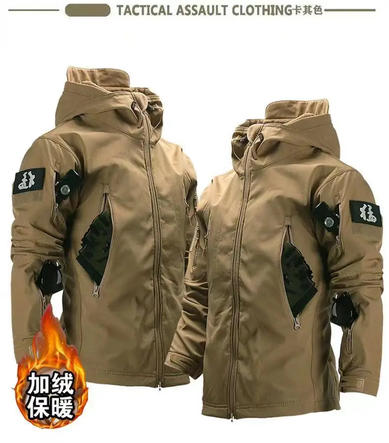 Skin Soft Shell Jacket Men's Winter Waterproof and Windproof Jacket Velvet Warm Cycling Mountaineering Ski Jacket Camouflage