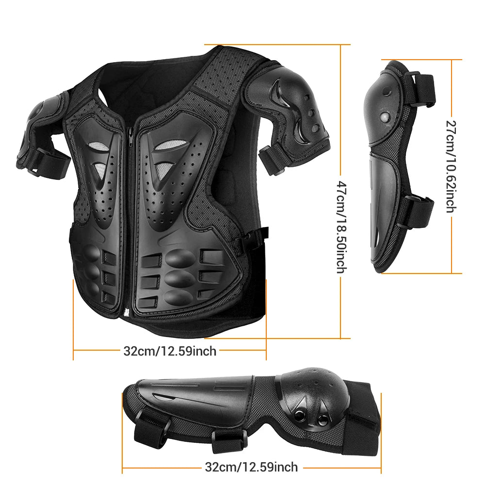 Kid's Motorcycle Armor Vest Protection Motocross Body Armor Jacket Protective Armors Riding Kneepads Moto Full Armor Children