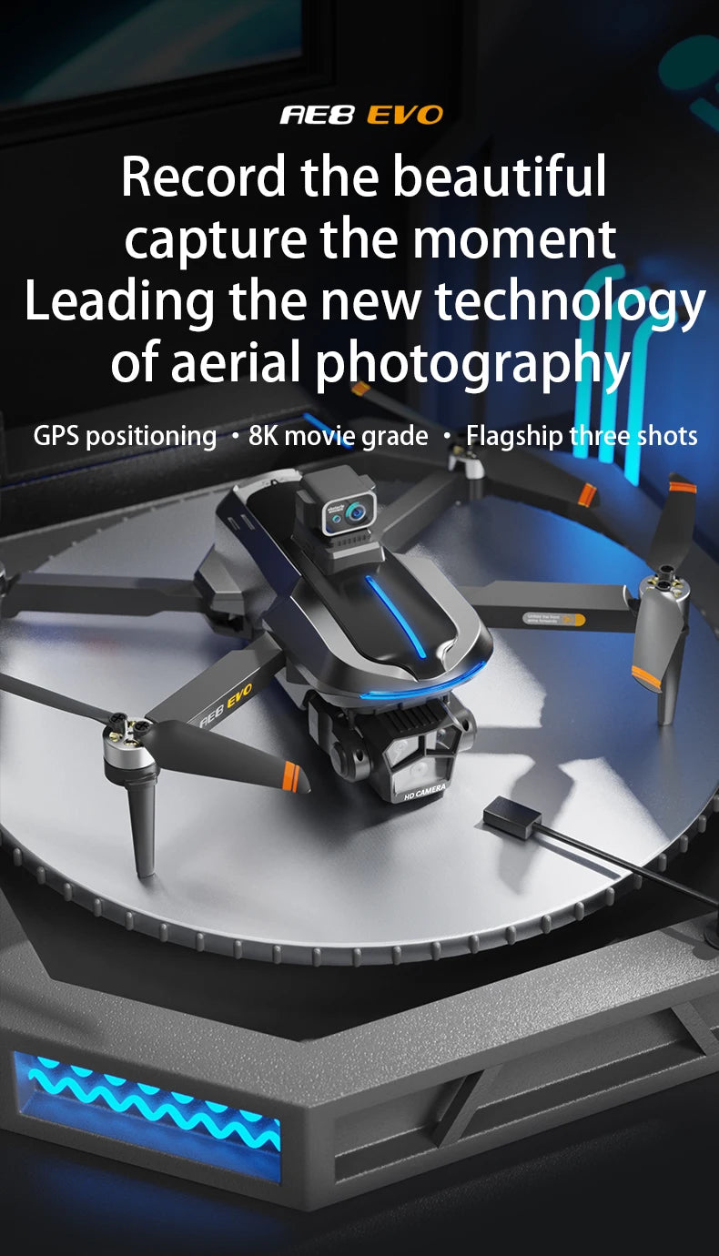 AE8 EVO GPS Drone 4K Professional HD Dual Camera With Screen 5G WIFI 360°Obstacle Avoidance Brushless Rc Quadcopter FPV Drones