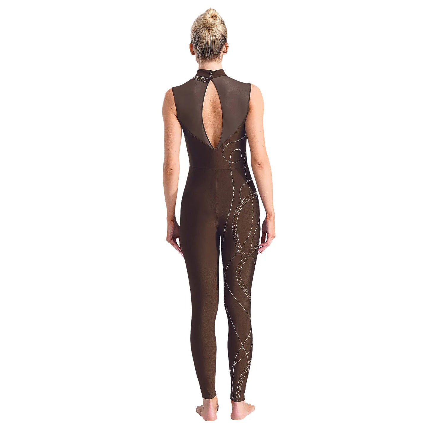 Womens Rhythmic Gymnastics Artistic Figure Skating Dance Costume Shiny Rhinestones Ballet Dance Unitards Jumpsuit Full Bodysuit