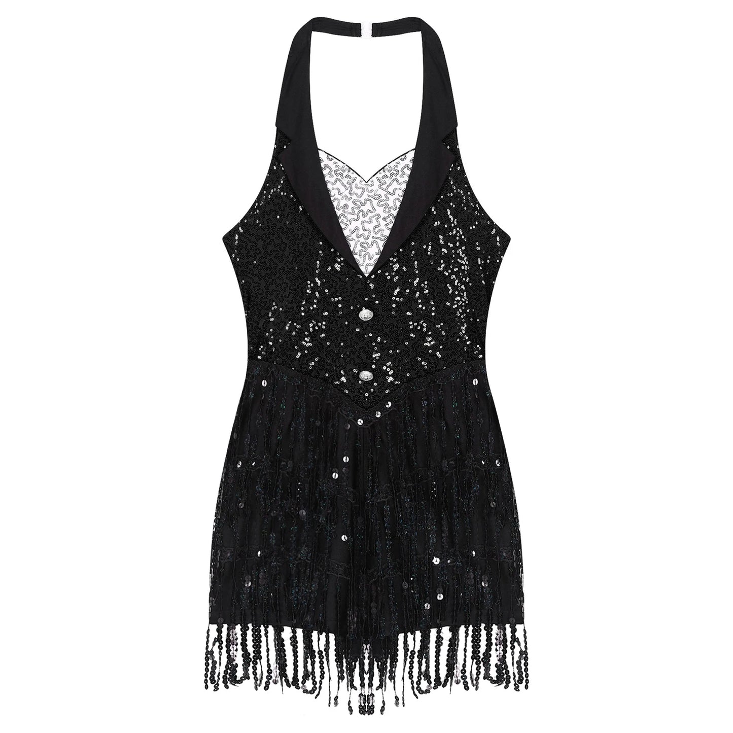Women Modern Dance Dress Performance Costume Shiny Sequins Sleeveless Latin Jazz Tango Salsa Dance Leotard Bodysuit Dress Outfit