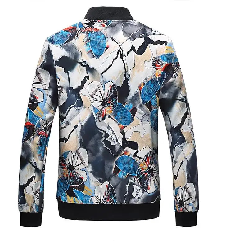 New Men Long Sleeved Baseball Collar Casual Sports Jacket Fashion Male Daily High Street Flower Coats